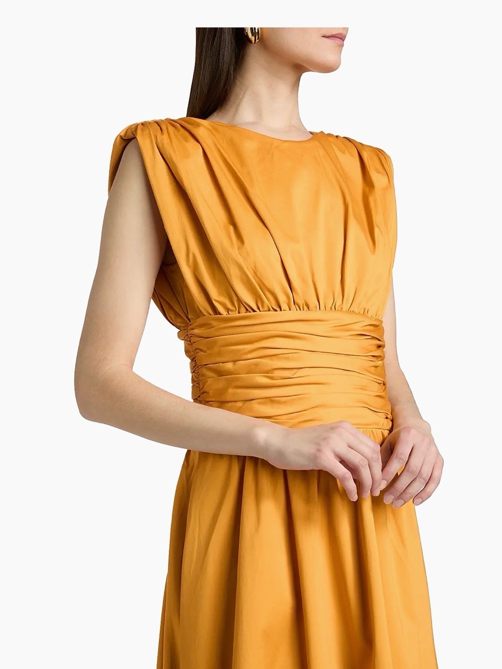 Toccin: Elegant Mustard Ruched-Waist Women’s Dress